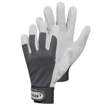 ein Paar grau weißer Ziegenlederhandschuhe Butler Pro Fit