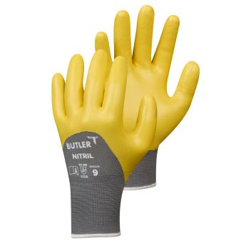 ein Paar gelbe Arbeitshandschuhe Butler Pro Nitril